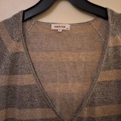 Striped dress used with metallic thread, size L