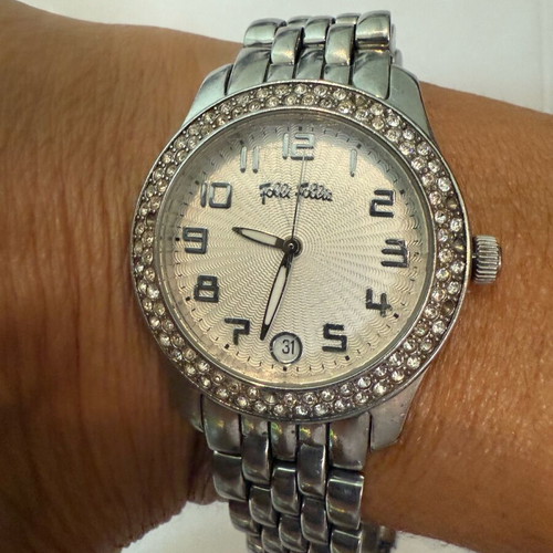 Folli Follie women's watch used, silver, elegant thin bracelet