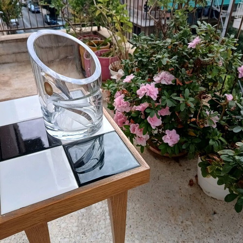 Crystal vase used with engraved leaves, made in Germany