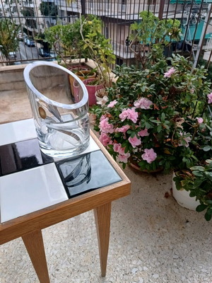 Crystal vase used with engraved leaves, made in Germany