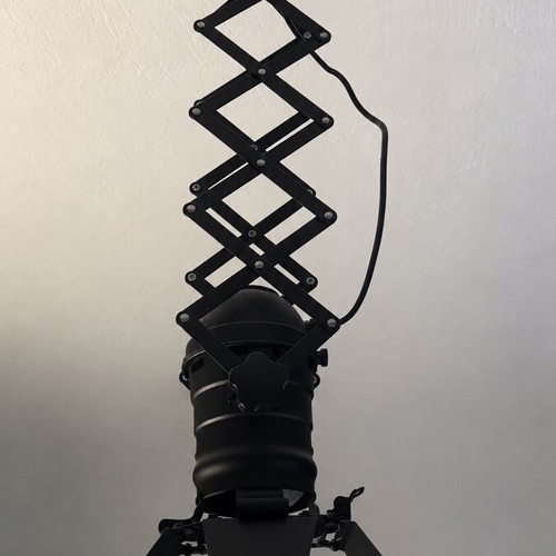 Industrial spotlight with scissor arm used, metal, black matte finish