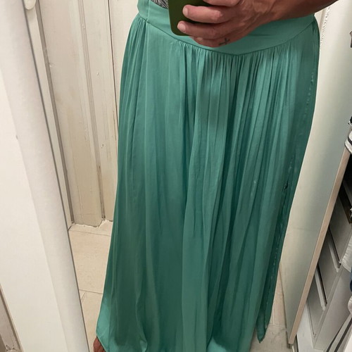 Pull & Bear satin maxi skirt size L, greenish with elastic waist