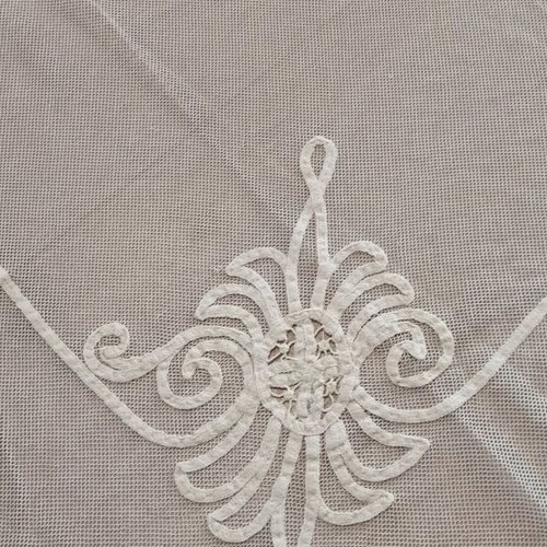 Lace tablecloth used, handmade filet lace, white