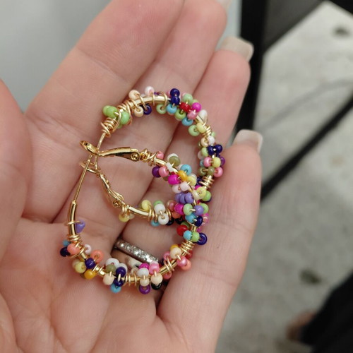 Stainless steel earrings with beads made to order, multicolor and gold