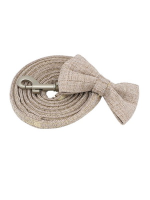 Dog and cat walking leash new, beige with bow