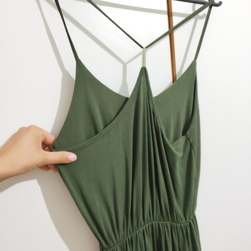Khaki long dress like new, very comfortable and airy, elastic waist