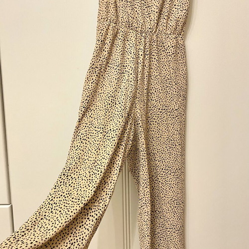 Stradivarius beige-black polka dot one-piece jumpsuit size S like new