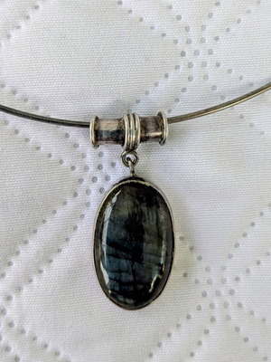 Vintage Ethnic Silver Necklace Choker with Natural Labradorite
