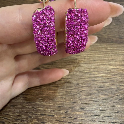 Earrings with zirconia new, purple fuchsia