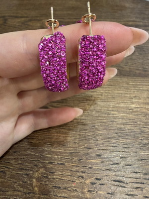 Earrings with zirconia new, purple fuchsia