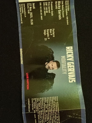 Ricky Gervais collectible ticket like new