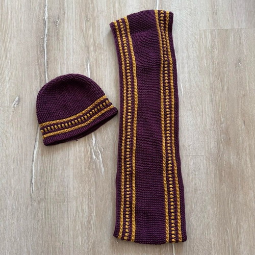 Egyptian cotton scarf and hat set new, purple and gold