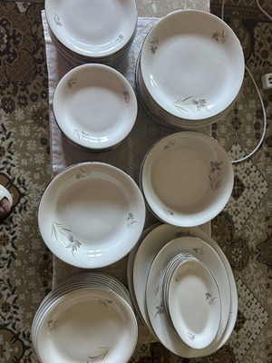 Candia porcelain dinnerware set used, 12 plates and assorted pieces