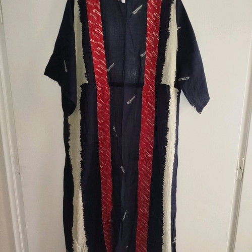 Kimono pareo dark blue with red stripes and beige ears like new