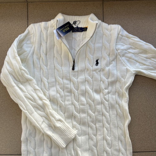 Ralph Lauren Quarter Zip Knit Cream White Size M New 100% Cotton