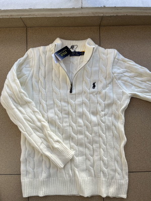 Ralph Lauren Quarter Zip Knit Cream White Size M New 100% Cotton