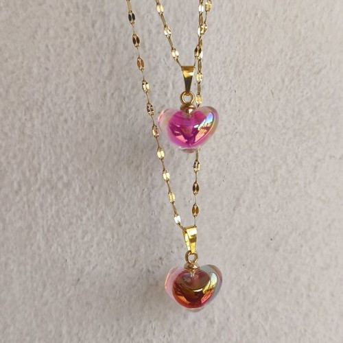 Necklaces transparent hearts new, set of two