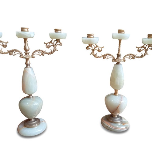 Alabaster candle holder set used 38×28 cm
