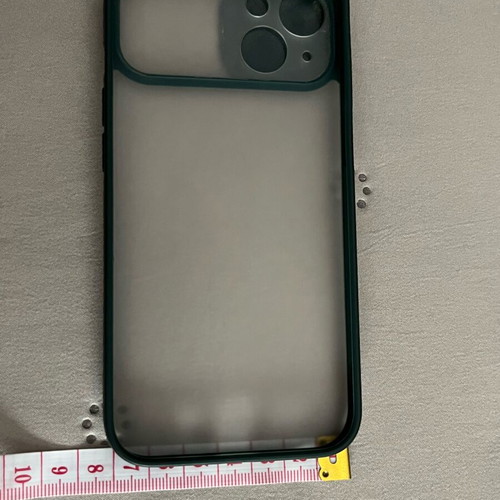 iPhone 13 / 14 phone case used, transparent with green border