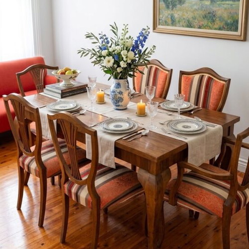 Walnut dining table set like new with 4 armchairs and 2 chairs