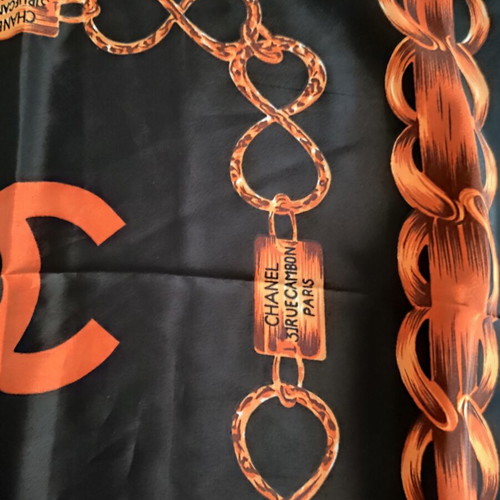 Chanel Rue Cambon silk scarf black and gold like new