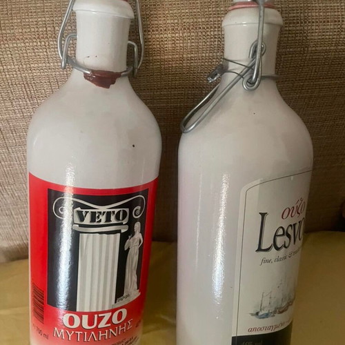Ouzo collectible clay bottles set of 2 new