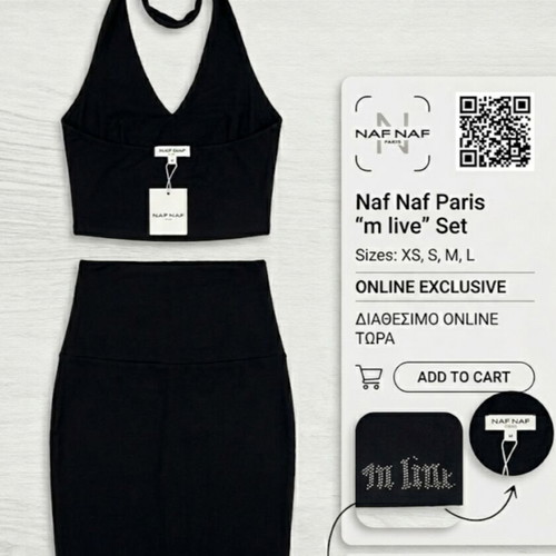 Naf Naf Top and Skirt Set like new, black, s-m