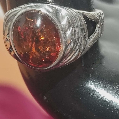 Chevalie silver unisex ring with amber, like new