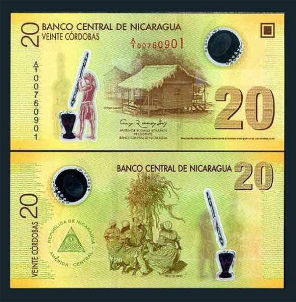  NICARAGUA 20 CORDOBA 2007 2009 POLYMER UNC