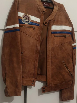 Quiksilver genuine leather jacket 2008 vintage Y2K racing biker μεταχειρισμένο, καφέ