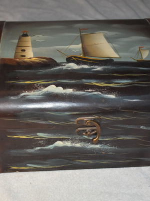 Wooden Storage Box with Nautical Theme vintage style used