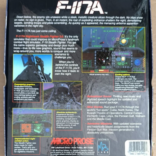 Nighthawk F-117A Stealth Fighter 2.0 PC game, MicroProse, big box