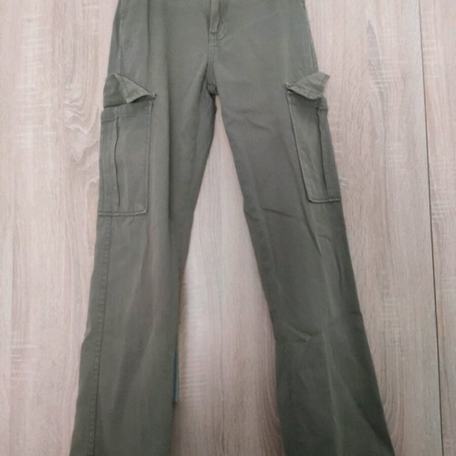Bershka wide pants with pockets like new, XS 34 6, gray green