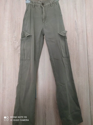 Bershka wide pants with pockets like new, XS 34 6, gray green