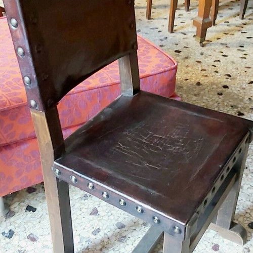 Chairs set of 2 made of solid walnut wood with genuine calf leather like new