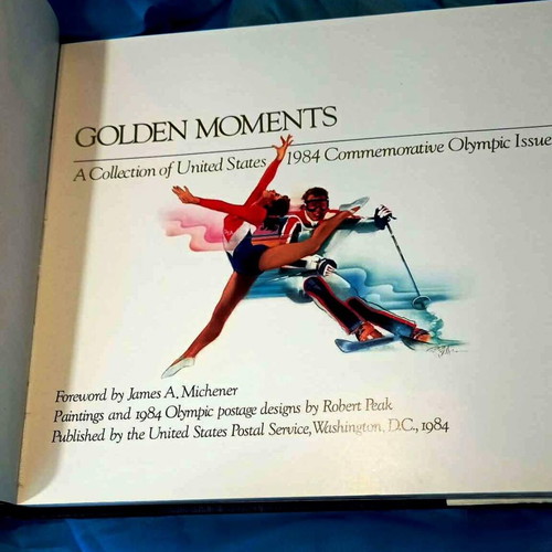 Golden Moments 1984 Olympics book used, USPS edition, Robert Peak art