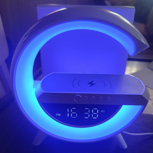 Led RGB clock shaped G with wireless charging and speaker new