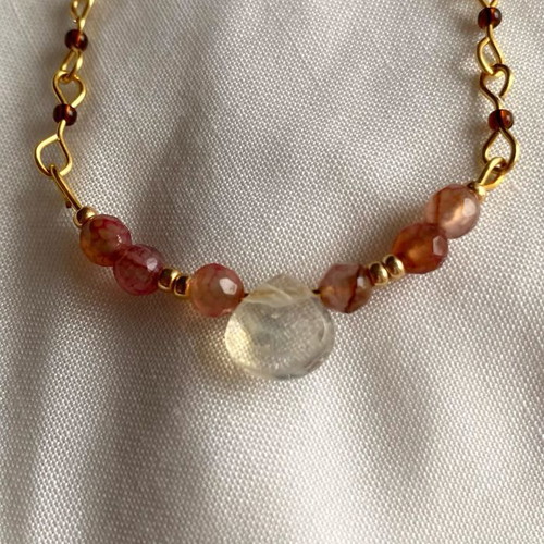 Handmade fairy silver necklace with pineapple quartz teardrop