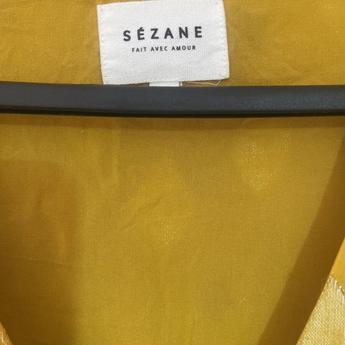 Sézane Aure silk dress used, yellow with gold floral details