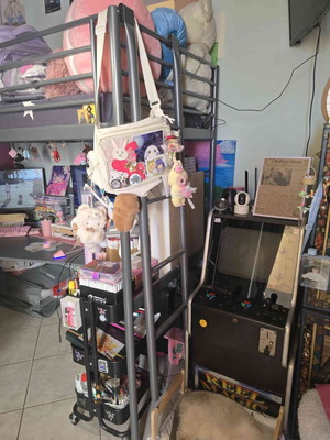 Bunk bed with ladder, desk and mattress like new