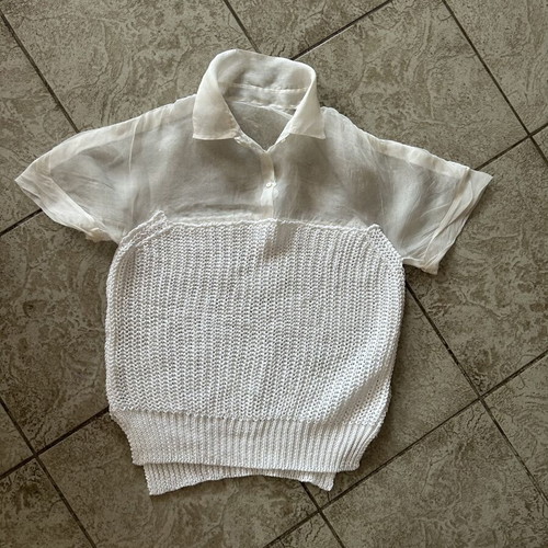 White shirt with knitted texture and two different fabrics, size M