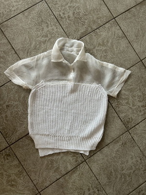 White shirt with knitted texture and two different fabrics, size M
