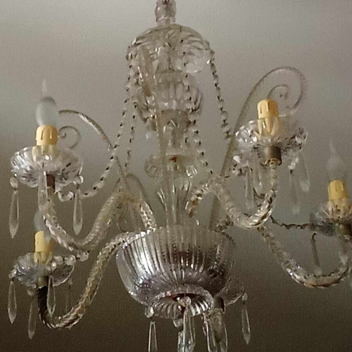 Vintage crystal pentafoto ceiling light used, 1970s