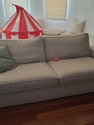 Kivik IKEA three-seat sofa used, beige-khaki color