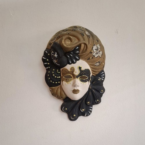 Vintage Venetian Wall Mask handmade, plaster, like new, 26cm