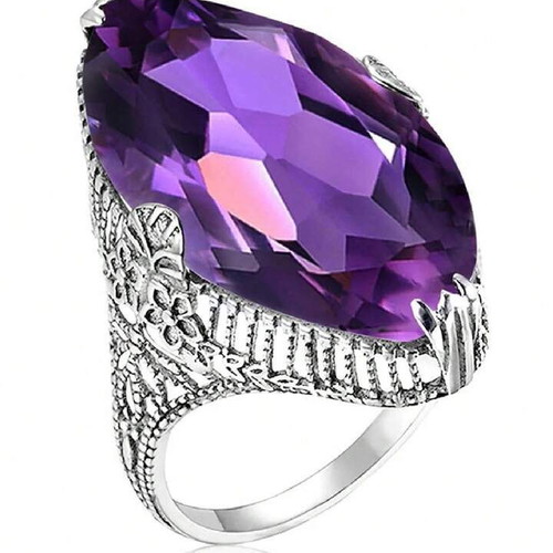 Amethyst ring new, silver plated, retro style, size 57