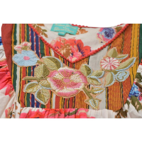 Antica Sartoria tunic blouse top with embroidery, cold shoulders and pom poms, multicolor, very good condition