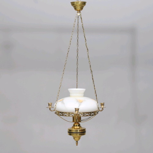 Vintage Swedish brass chandelier lamp used, second half of 20th century