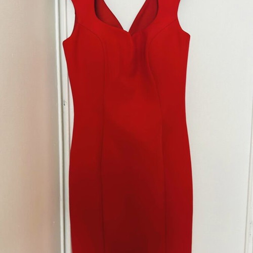 Red midi dress like new with halterneck and keyhole front opening