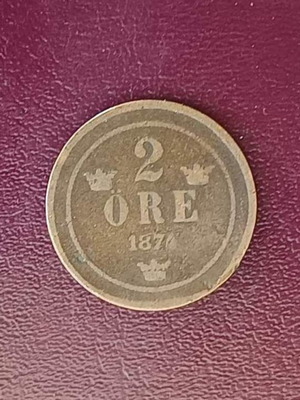 Sweden 2 Öre Coin 1874 used, copper